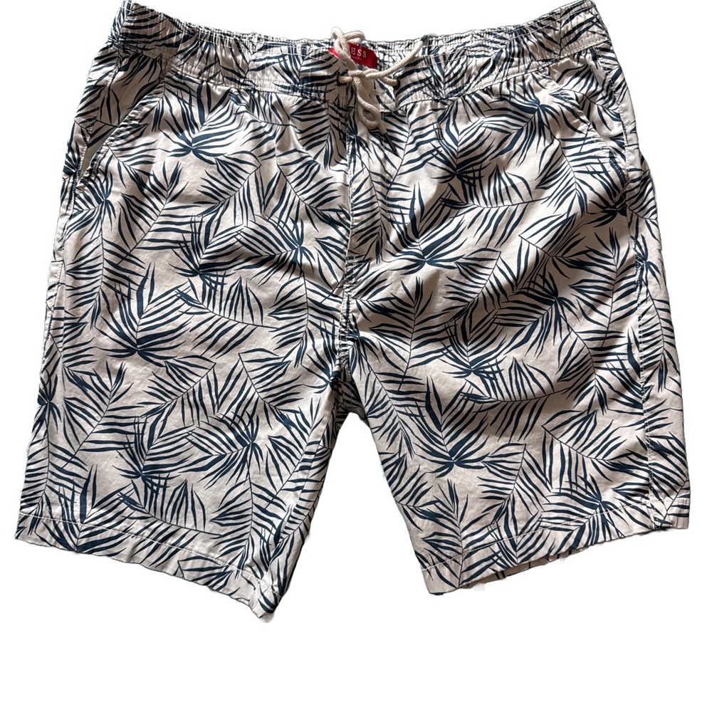 Guess Blue and White Tropical Print Shorts 8.5” Inseam XL